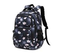 Flower Print Kids Backpack for Girls | Floral Girls Backpack for Kids Elementary Secondary School Bags | C02-Black