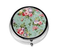 Flower Print Pill Box for Pocket Round Pill Box 3 Compartment Decorative Portable Travel Pill Holder Tablet Vitamin Organizer Mini Pill Case(2pcs)