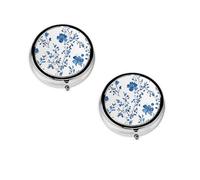 Flower -Print Portable Round Pill Box - Stylish Round Pill Organizer for Travel Compartments Gift for Medication Management