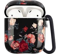 Flower Print Protective Hard Case Cover Compatible with AirPods 2/1 Generation Skin Portable & Shockproof Women Girls Men with Keychain - Rose Flower