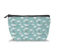 Flower Print,Travel Makeup Bag Cosmetic Bag,Flourishing Branches Blossom Fall Design,Organizer Storage Toiletry Bag for Women,Blue and White(Trapezoid)