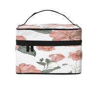 Flower -Print Waterproof Large Cosmetic Bag for Travel & Gym, Makeup Organizer with 4 Elastic Straps & Compartments,Premium Twill Fabric.