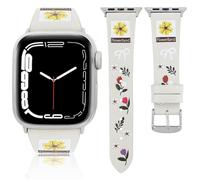 Flower Printed Leather Band Compatible with Apple Watch Bands 38 40 41 42mm Women,Bowknot Engraved Wristband Cute Strap for iWatch Series 10 9 8 7 6 5 4 3-1 Ultra 2 SE (White, 38mm)