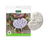 Flower Pro Holly & Mistletoe Silicone Mould for Christmas Cake Decorating & Crafts by Katy Sue. Makes 2 Sizes of Holly Leaf, Berries & 4 Mistletoe Leaves. Large Holly 56 x 25 Millimetres.