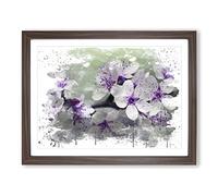 Flower Purple Blossoms V3 Modern Framed Print | A2 Walnut Framed Wall Art | Ready to Hang | Modern Floral Picture | Living Room Bedroom Lounge Office