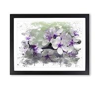 Flower Purple Blossoms V3 Modern Framed Print | A4 Black Framed Wall Art | Ready to Hang | Modern Floral Picture | Living Room Bedroom Lounge Office