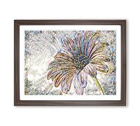 Flower Purple Daisy No.1 Modern BG Framed Print | A3 Walnut Framed Wall Art | Ready to Hang | Modern Floral Picture | Living Room Bedroom Lounge Office