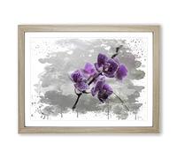 Flower Purple Orchid No.5 V3 Modern Framed Print | A3 Oak Framed Wall Art | Ready to Hang | Modern Floral Picture | Living Room Bedroom Lounge Office