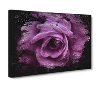 Flower Purple Rose No.3 Modern CB Canvas Print | Gallery Wrapped 30mm Frame Wall Art | 24x16 inches | Ready to Hang | Modern Floral Picture | Living Room Bedroom Lounge Office
