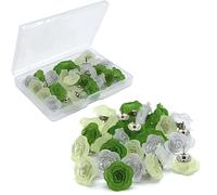 Flower Push Pins 30 Pcs Cute Rose Decorative Drawing Pins for Cork Board Clear Green Floral Thumb Tacks for Wall Bulletin Board Travel Map or Photo Floret Tacks Home Office Supplies Accessories