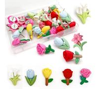 Flower Push Pins, 30pcs Flower Drawing Pins Thumb Tacks Decorative Cute Pushpins Color Bulletin Board Tacks with Storage Box for Map Pinboard Photo Display