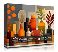 Flower Puzzles for Adults 1000 Pieces, Orange Whisper Art Puzzle, Modern Plant Floral Vase Puzzle in Warm Autumn Tones, Aesthetic Challenge Jigsaw Puzzle