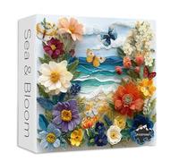 Flower Puzzles for Adults 1000 Pieces, PICKFORU Difficult Beach Puzzle Wildflower Butterfly Embroidery, Challenging Nature Seaside Floral Art Theme as Wall Decor