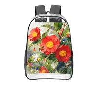 Flower Rain Clear Backpack 16 Inch Heavy Duty-Stadium Approved Transparent PVC Bookbag, Reinforced Bottom Travel Daypack Unisex