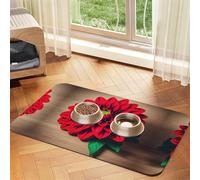 Flower Red Absorbent Leather Pet Tablecloth Non-Slip Dining Pad For Puppy Kitten Food Water Bowls