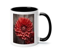 Flower Red Dahlia Ceramic Coffee Mug with Handle 11 Ounces, Porcelain Mug Coffee Cup Tea Mug Water Cup Ideal for Coffee,Tea,Latte,Cappuccino,Microwave & Dishwasher Safe Unique Gift Cup