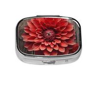 Flower Red Dahlia Pill Case 2 Compartment Pill Box Portable Metal Pill Organizer Cute Travel Pill Container Vitamin Organizer for Purse Pocket Travel Gift
