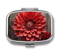 Flower Red Dahlia Pill Case 2 Compartment Small Pill Box Compact Travel Daily Medicine Organizer Portable Medicine Vitamin Container Fish Oil and Supplement Storage