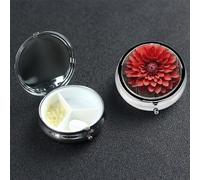 Flower Red Dahlia Pill Case 3 Compartment Pill Box Portable Metal Pill Organizer Cute Travel Pill Container Vitamin Organizer for Purse Pocket Travel Gift