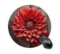 Flower Red Dahlia Round Mouse Pad, Non-Slip Rubber Base Waterproof Washable, Computer Mouse Mat for Office Gaming Studying, Premium-Textured Durable Portable Circle Mousepad for Desktop PC Notebook