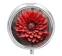 Flower Red Dahlia Small Pill Box 3 Grids Travel Pill Case Portable Daily Pill Organizer with Anti-Mixing Design Easy to Retrieve Meds for Medication, Vitamin, Supplements