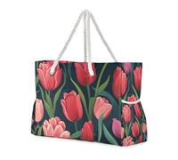Flower Red Flowers Sturdy Womens Travel Tote with Side Pocketes Travel Bag for Pool Gym Grocery Travel