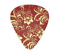 Flower Red Gold Floral Classy Burgundy Antique Guitar pick Luxury Guitar Picks with Different Sizes Contain Thin, Medium & Thick Gauges for Acoustic and Electric Guitar