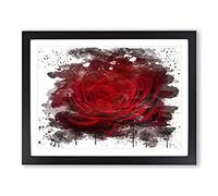 Flower Red Rose No.8 V3 Modern Framed Print | A2 Black Framed Wall Art | Ready to Hang | Modern Floral Picture | Living Room Bedroom Lounge Office