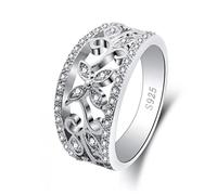 Flower Rhinestone Pure 925 Sterling Silver Rings Wedding Ring For Women