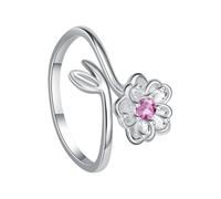 Flower Ring for Women - Adjustable Copper Open Ring | Elegant Floral Rings with Pink Design for Women Girls Days Beach Holiday Festival Date AC
