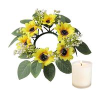 Flower Ring - Sunflower and Eucalyptus Candle Wreath, Eucalyptus Leaf Centrepiece, Decorative Flower Circle, Home Table Decoration, Artificial Flower Garland, Summer Party Table, Rustic Green F