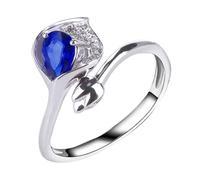 Flower Ring Women, Metal Wedding Band Lab Created Sapphire 0.7ct Jewelry 18K White Gold with Moissanite Birthday Gift for Her Size L 1/2