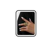 Flower Rings for Women, Gold Green Hibiscus Chunky Boho Ring Enamel Western Adjustable Statement Trendy Unique Ring Floral Fashion Lightweight Jewelry Gift, 2XL, Metal, No Gemstones
