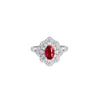 Flower Rings Lab Made Ruby Ring 18K White Gold Silver Flower and Oval with 1.27CT Created Ruby and Moissanite Size I 1/2 Solid Not Plated Premium for Wife Wedding
