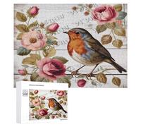 Flower Robin Bird 500 Piece Jigsaw Puzzle for Adults,500 pc Large Piece Jigsaw,Fun Challenging Brain Exercise Family Game Creative Gift for Friends Parents Grandparents