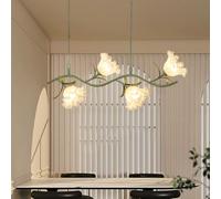 Flower Room Nordic Green Floral Chandelier Modern Linear Pendant Light Fixtures Vintage Long Hanging Lamp for Kitchen Island Dining Pool Table Farmhouse