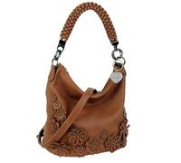 Flower Rope Slouch Shoulder Bag - Faux Leather Floral Top Handle & Crossbody - Diamante Charm - Multiple Compartments - 31 × 29 × 17 cm (Brown)