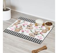 Flower Rose Bunny Rabbit Pet Feeding Mat for Cat Dog Water Bowl Food Mats Pet Feeding Mats Absorbent Nti-Slip Contain Spills Protects Floors Placemat 30.4 x 50.8 cm