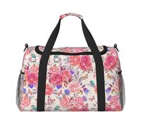 Flower Rose Butterfly Full Print Travel Duffle Bag with Adjustable Shoulder Strap,Large Capacity Twill Polyester Crossbody Bag for Gym,Weekend Trips Outdoor Activities