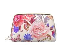 Flower Rose Butterfly Leather Hand-Held Zipper Makeup Bag Storage Bag Portable Lipstick Pouch Toiletry Bag