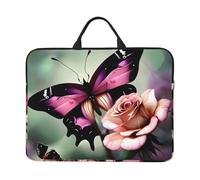 Flower Rose Butterfly Print 14in Laptop Case Sleeve Bag â€“ Portable Handle, Business Travel, Commuting, Accessory Pocket