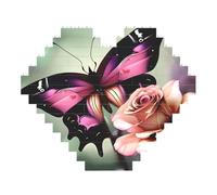 Flower Rose Butterfly Print Art Brick Puzzle Heart Shaped DIY Building Blocks Set 3D Jigsaw Home Decor 53 Pieces