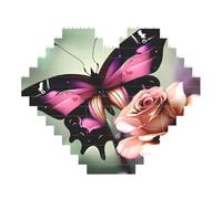 Flower Rose Butterfly Print Art Brick Puzzle Heart Shaped DIY Building Blocks Set 3D Jigsaw Home Decor 53 Pieces