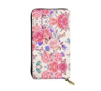 Flower Rose Butterfly Print Leather Long Clutch Wallet – Fashionable Personalized Wallet, Multiple Card Slots, Gift Ready, Black, One Size