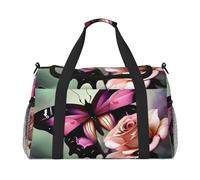 Flower Rose Butterfly Print Travel Foldable Waterproof Lightweight Carry On Luggage Bag with Shoulder Strap