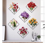 Flower Rose Tulip Wall Decor Decal, Vinyl Removable Green Leaves Wall Stickers for Bedroom Living Room Office Kitchen Decorations, Set of 6(31x31cm)