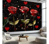 Flower Roses Heart Mural Wallpaper 450 x 280 cm, Wall Decoration Paper Poster Bohemian Romanticism for Teen Kids Bedroom Playroom Home Decoration Wallpaper