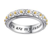 Flower Rotating Ring Double Color Women Fashion Trend Flower Full Diamond Zircon Ring Ladies Jewelry Diamond Rings For Women Size 6 10 2 Finger Rings for Women Cute Anxiety Ring for Women (Silver, 8)