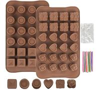 Flower/Round Silicone Chocolate Moulds 2pcs, Flexible for Gummy Baking | Non-Stick 3d Design for Candy, Fondant and Mini Desserts; Includes 100 Zip Ties for Diy Treats, Parties and Holiday Gifts
