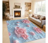 Flower Rugs Living Room 80x150, Blue Pink Floral Carpet for Bedroom, Non Slip Small Rug - Low Pile Flannel Floor Mat, Machine Washable Area Rugs H-26